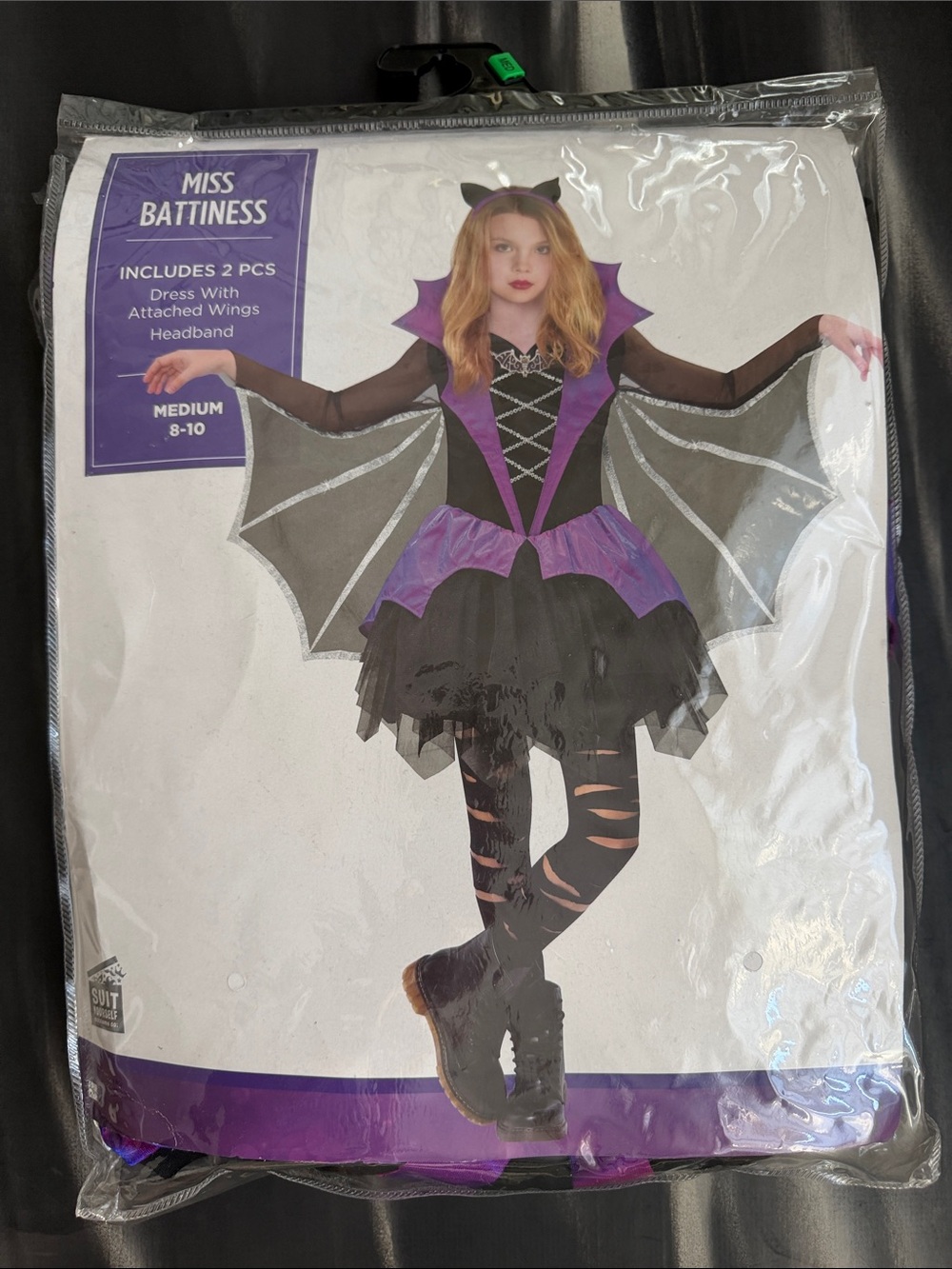 Girls' Black & Purple Bat Dress Costume with Headband